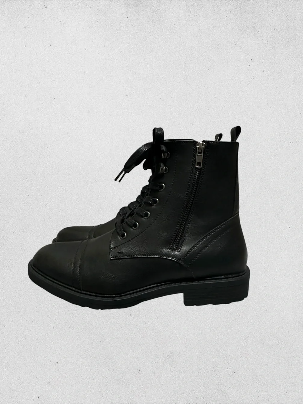 Unlisted. Black Lace-Up Side-Zip Leather Boots